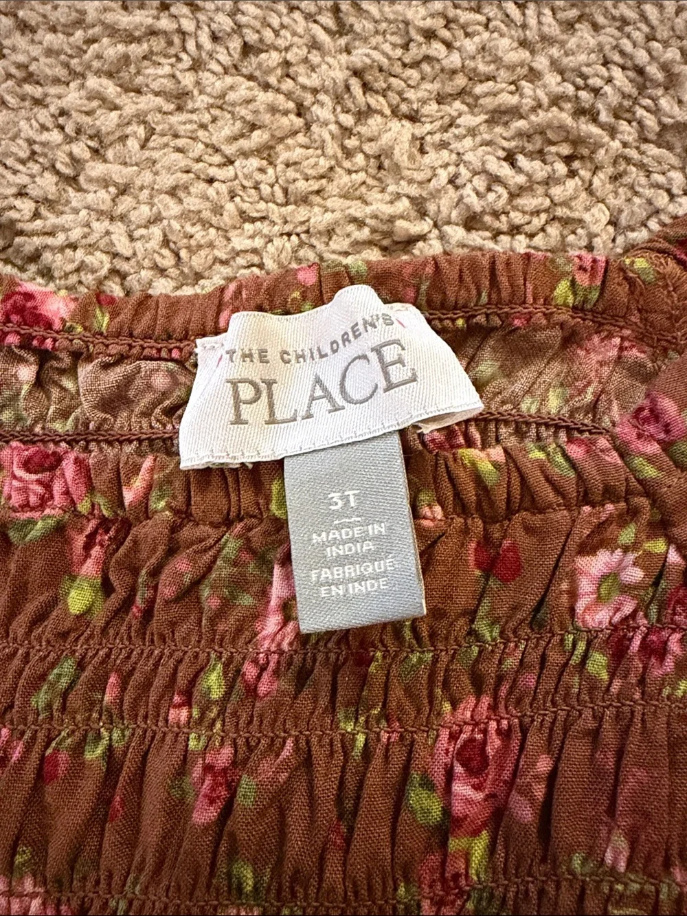 The Children's Place Brown Floral Smocked Long-Sleeve Dress with Pink Roses